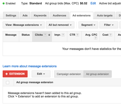 create message extension adwords