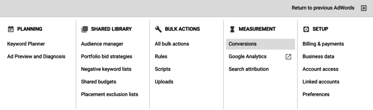 New AdWords interface - conversions