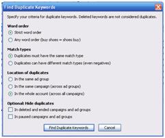 AdWords Editor Find Duplicate Keywords