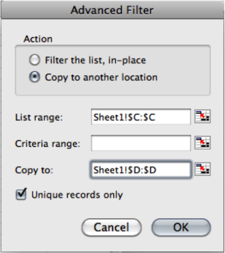 Excel Advanced Filter Box