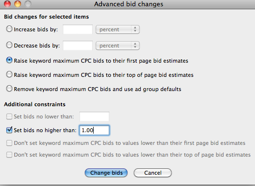 Advanced PPC bid changes in AdWords Editor