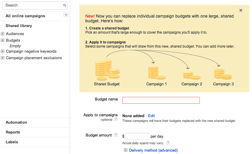 AdWords new shared budgets feature.