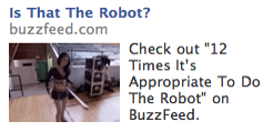 A Facebook ad that shows a woman doing the robot
