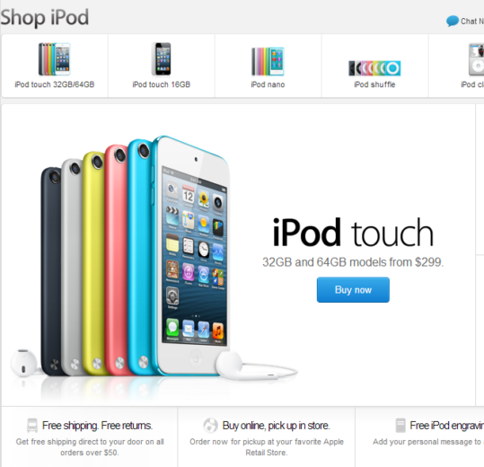 The Apple iPod store page