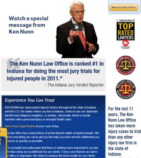 Local Indiana injury lawyer landing page