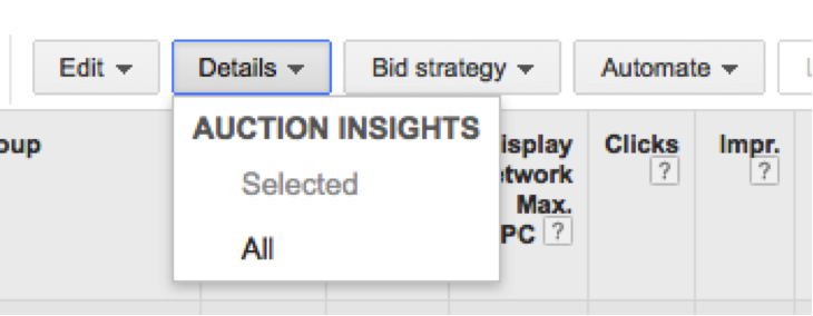 Auction insights on the ad group tab