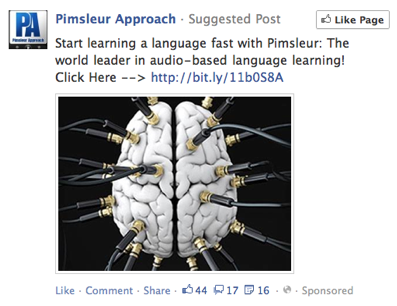 Facebook sponsored post for language learning