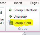 The location of the group field button in Excel
