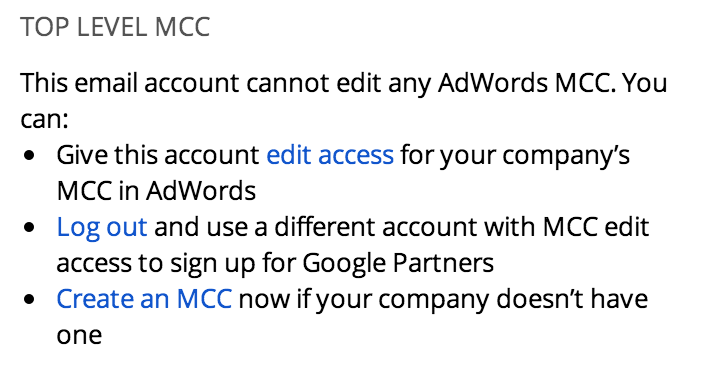 Setting up AdWords Partner account