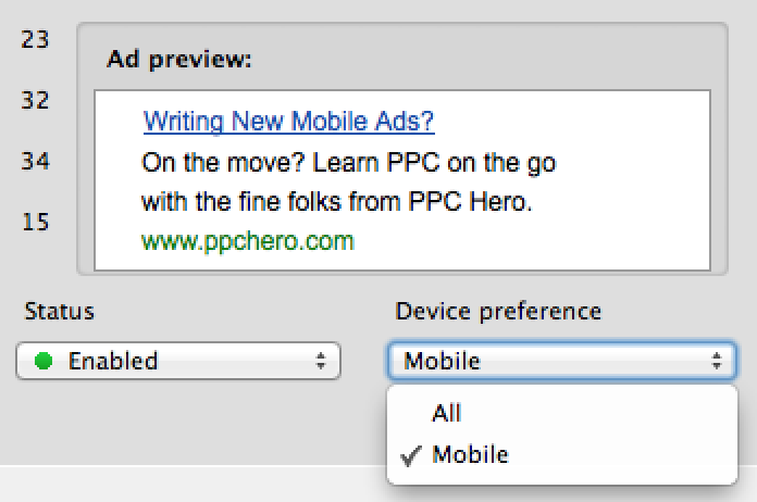 Mobile preferred ads for PPC Hero in the AdWords Editor