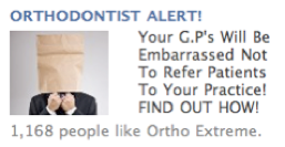 An orthodontist Facebook ad with a paper bag over the person's head