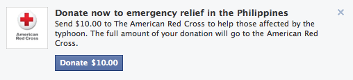 A Facebook donation option for the red cross