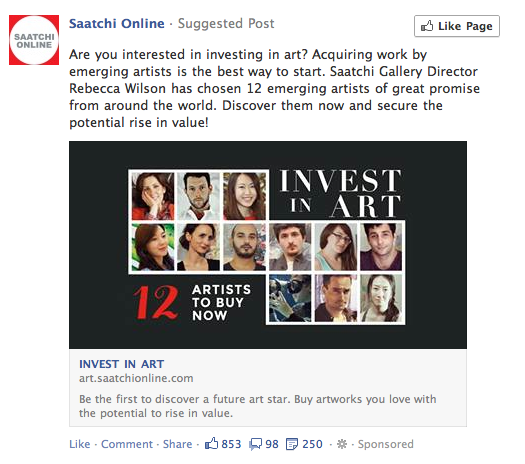 A facebook promoted post by Saatchi Online