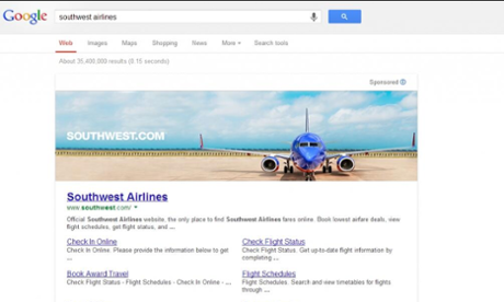A banner ad for southwest airlines on the Google search page