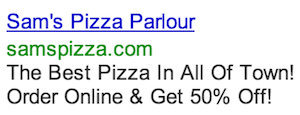 An ad for pizza asking you to order online
