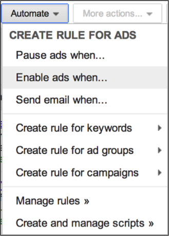 Image of menu for creating ad rules