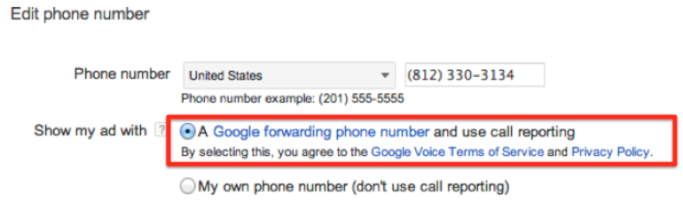 google forwarding number set up in call extensions