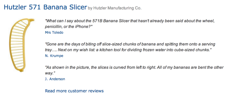 comedy set of amazon reviews for a banana slicer