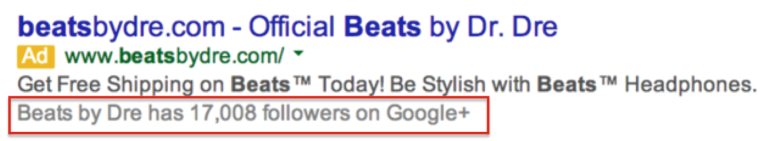 +1s showing on a beats by dre adwords ad