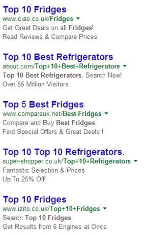 Top 10 product comparison ads