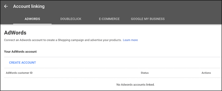 AdWords connection to merchant center