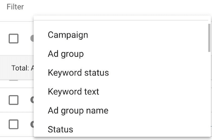 AdWords filter options