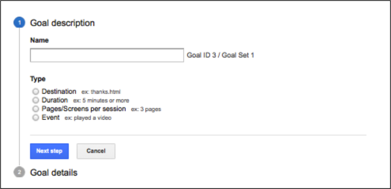 Example of Google Analytics Goals