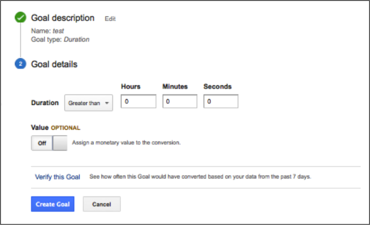 Google Analytics Visit Duration Goal Setup