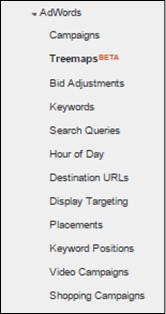 Image of AdWords Analytics options