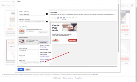 Image of editing ad in AdWords interface
