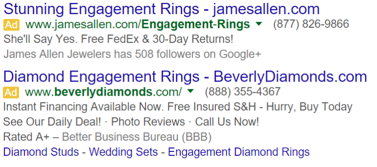 diamond rings ppc ad
