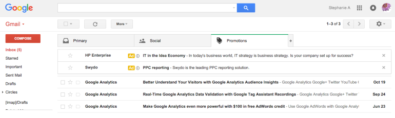 gmail ads promotions tab