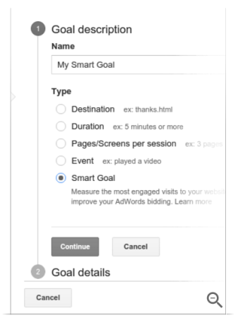 https://support.google.com/analytics/answer/6153083#enable_smart_goals