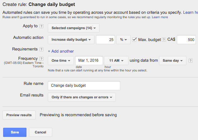 adwords automated budget changes