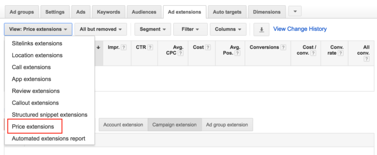 Price Extensions in Adwords