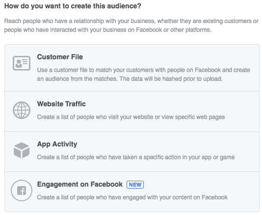 The various ways to create Facebook audiences