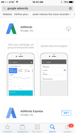 The AdWords app from the App Store
