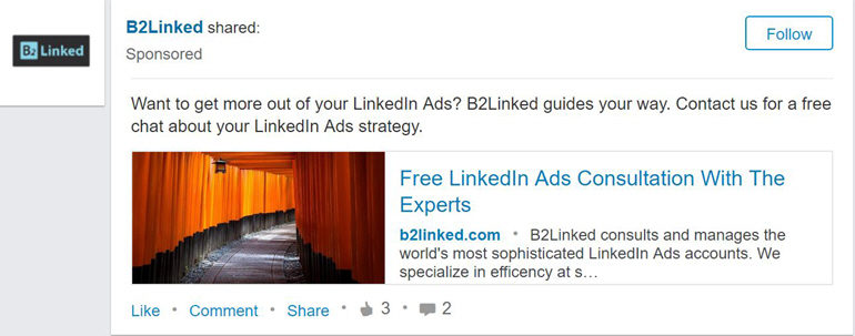Link-Sharing Sponsored Content ad preview