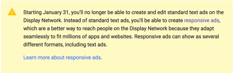 Display Network notice moving from standard text ads to responsive ads