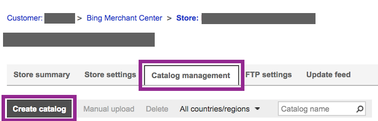 Bing catalog management