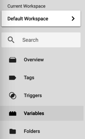 Google Tag Manager variables menu