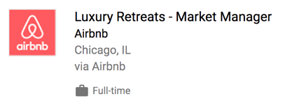 Airbnb job posting in Google for Jobs