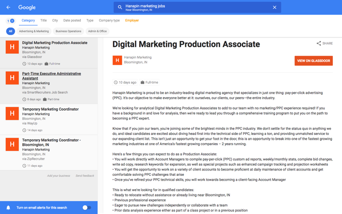Hanapin Marketing jobs found in Google for Jobs