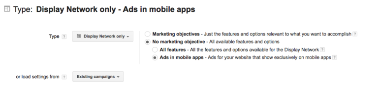 Display Network only - Ads in mobile apps
