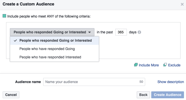 Creating a custom audience for Facebook Events