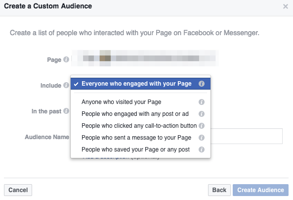 Creating a custom audience for Facebook Pages