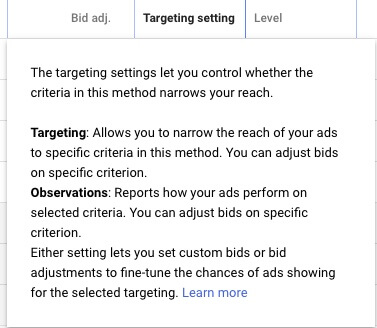 Audience targeting settings