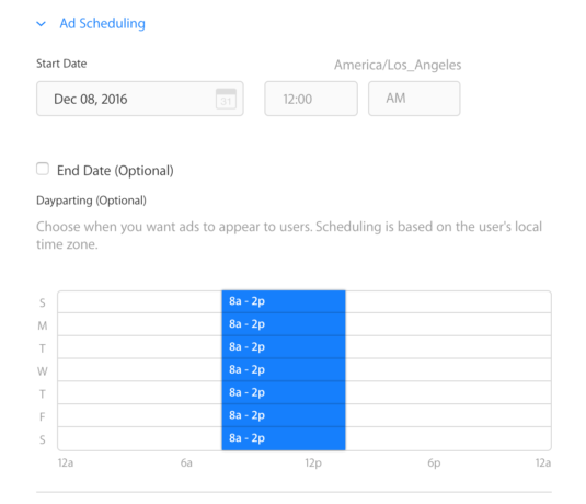 Ad scheduling options under ad group settings