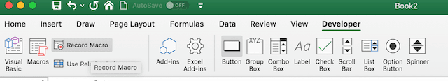 record macro button in excel