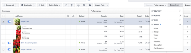 screenshot of breakdown section in ads manager
